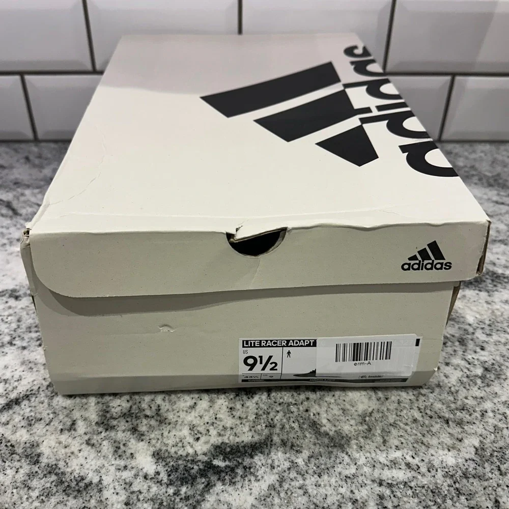 Adidas Mens 9.5 Lite Racer Adapt 7.0 Carbon Black Slip On Athleisure Sneaker
